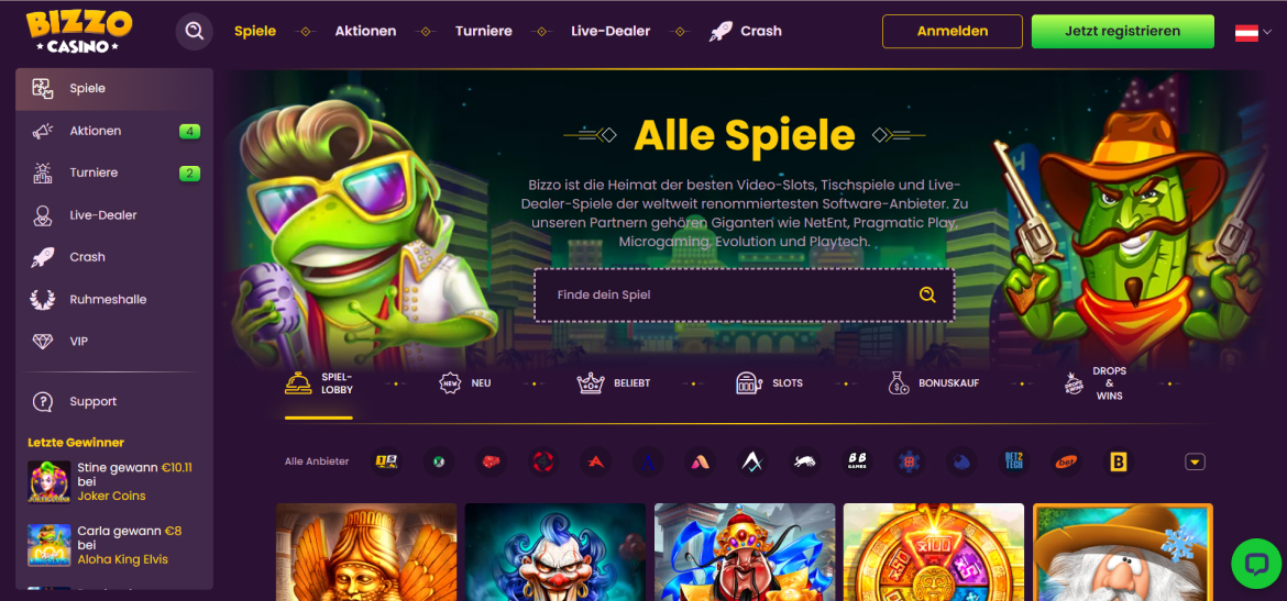 BIZZOcasino Verschillende casinospellen